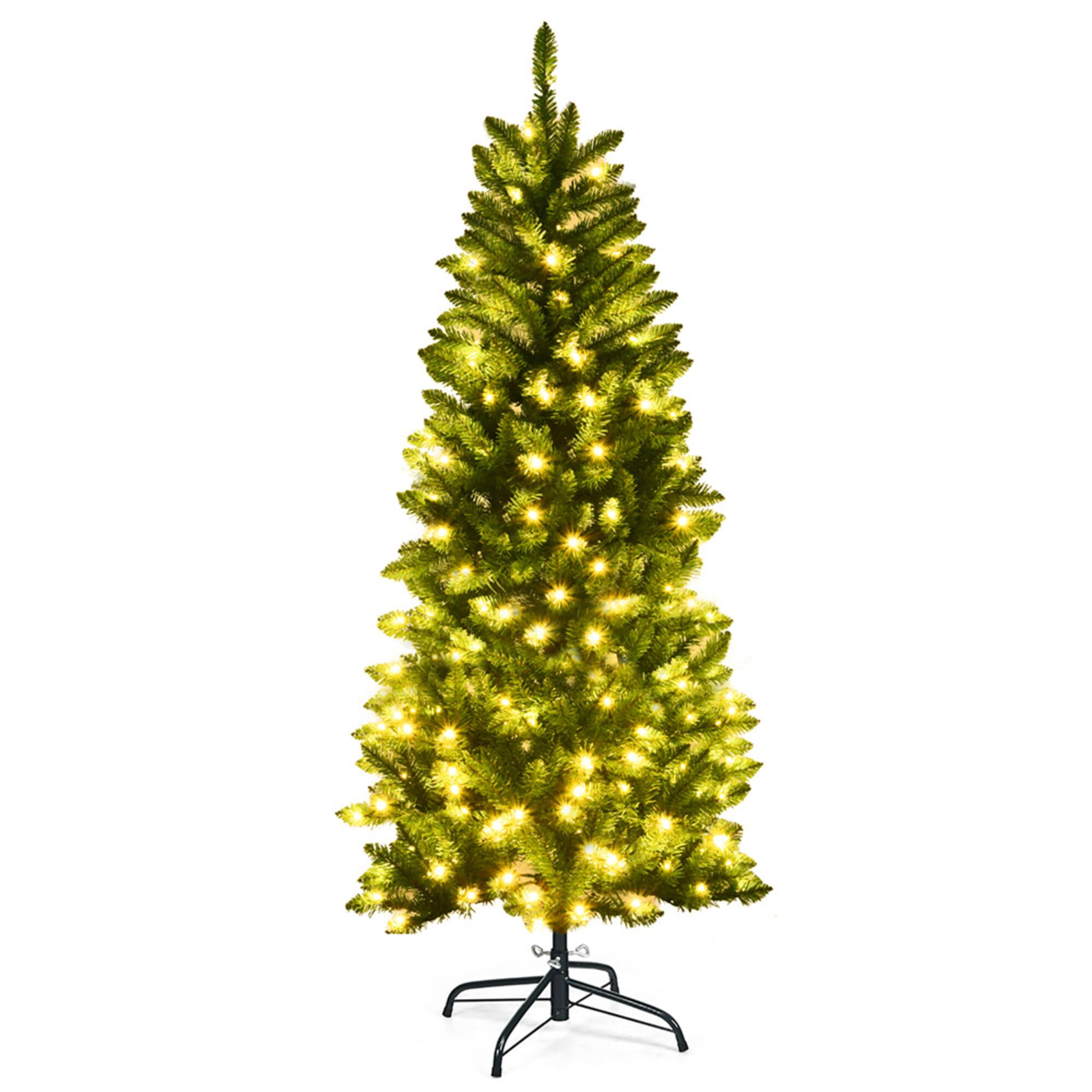 Costway 5ft. Pre-Lit Slim Pencil Fir Artificial Christmas Tree, Warm White LED Lights
